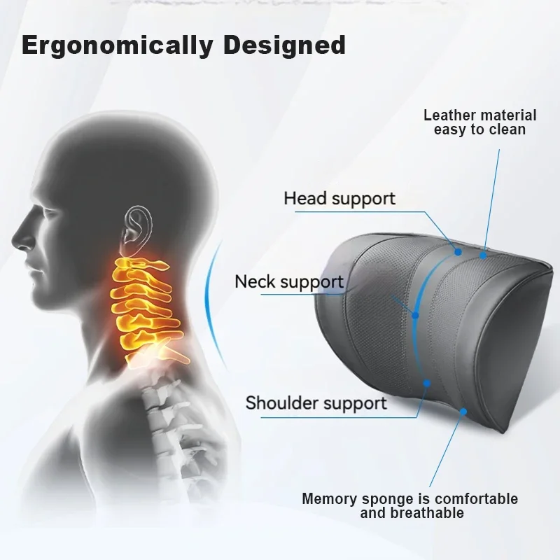 Skórzana poduszka na zagłówek  – Memory Foam Car Neck Pillow Lumbar Support recenzja i cena